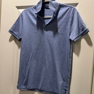 Polo by Ralph Lauren Men's Light Blue Polo Shirt - Small Custom Slim Fit
